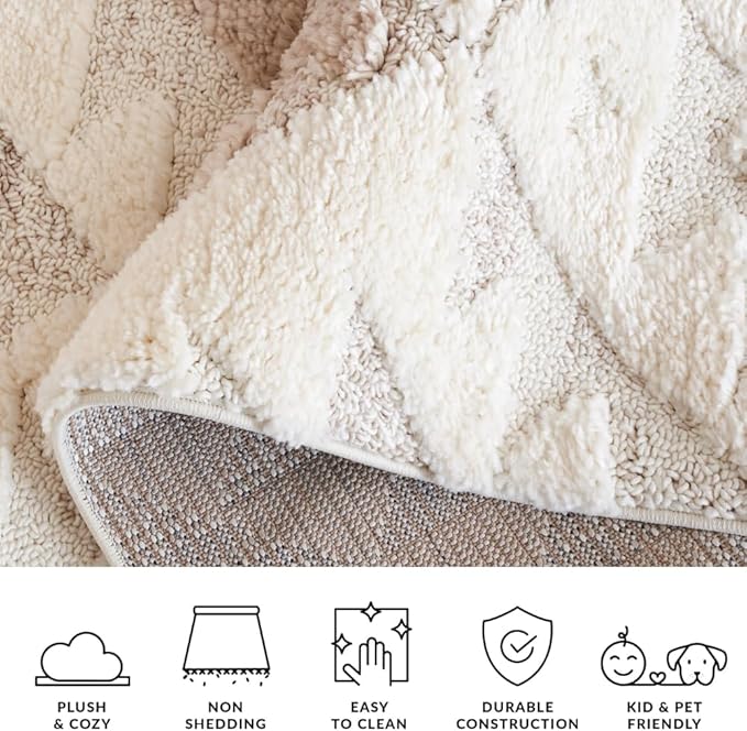 Safavieh Area Rug 8x10 - Moroccan Tassel Shag Collection - Large - Ivory & Beige, Boho Design, Non-Shedding & Easy Cleaning, Plush Pile, Ideal for Living Room, Bedroom, Dining Space (MTS688B)