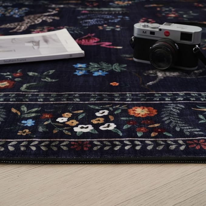 Runners for Kitchen Non Slip 2'x10' Long Washable Runner Rugs with Rubber Backing Soft Floral Animal Carpet Runner for Kitchen, Laundry, Bedroom, Bathroom (Blue)