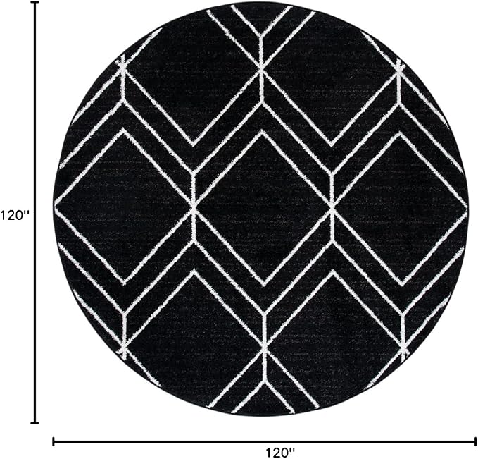 SAFAVIEH Adirondack Collection Area Rug - 10' Round, Black & Ivory, Modern Geometric Design, Non-Shedding & Easy Care, Ideal for High Traffic Areas in Living Room, Bedroom (ADR241Z)