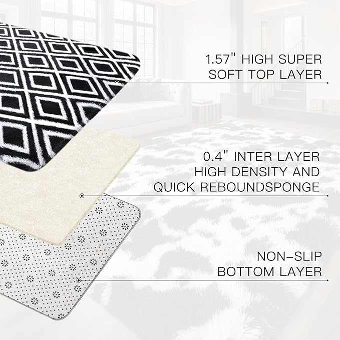 Sour Lemon 8x10 Area Rugs for Bedroom, Living Room Fluffy Rug, Large Area Rug Shag Shaggy Carpet Soft Plush Furry Bedside Rugs, Machine Washable Area Rugs for Kids Girls Boys Home Decor Anti Slip