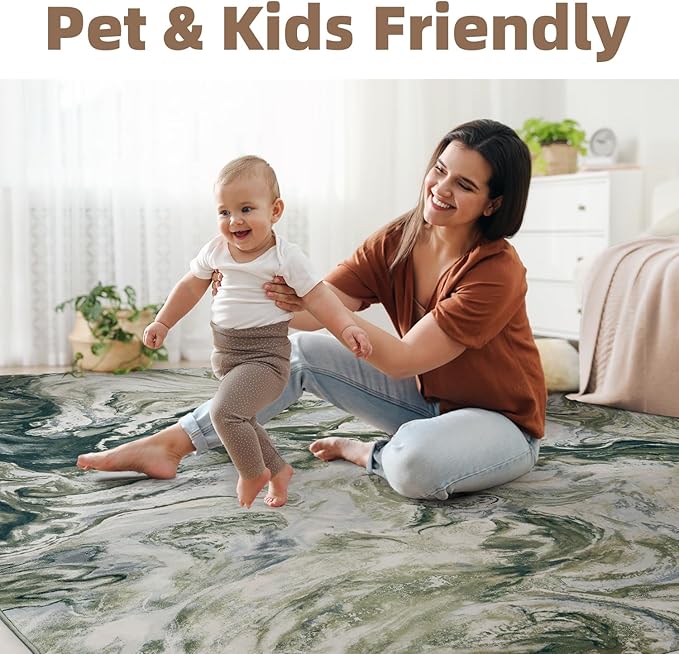 4x6 Washable Area Rugs for Living Room, Blue Modern Abstract Rug Entryway Kitchen Non Slip Throw Rug, Stain Resistant Carpet for Dining Room Playroom Bedroom, Pet & Kids Friendly