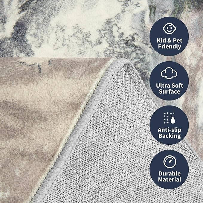 4x6 Washable Area Rugs for Living Room, Blue Modern Abstract Rug Entryway Kitchen Non Slip Throw Rug, Stain Resistant Carpet for Dining Room Playroom Bedroom, Pet & Kids Friendly