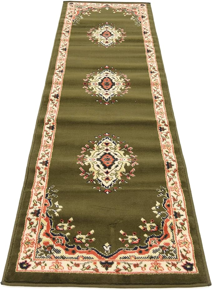 Unique Loom Reza Collection Traditional Persian Style Area Rug, 2 ft 2 in x 8 ft 2 in, Olive/Ivory