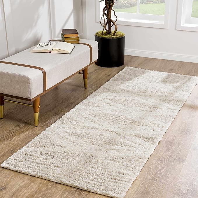 Hauteloom Galaxy Shag Living Room, Bedroom Area Rug - Contemporary - Plush Pile - Light Beige, Cream - 18" x 18" Sample