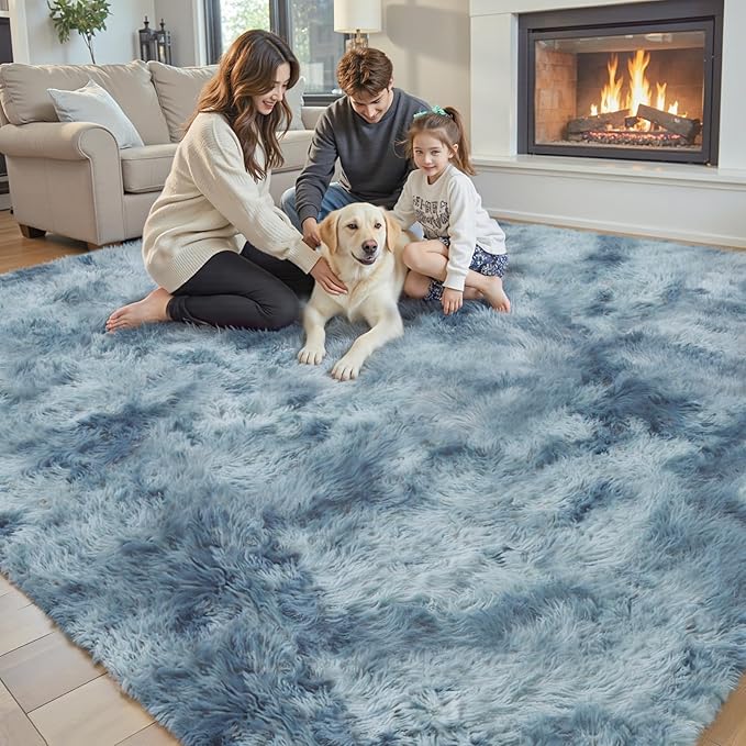 3x5 Rug, Bedside Preppy Dorm Area Rug, College Essentials Small Carpets for Bedroom, Anti Slip Fluffy Gray Living Room Rugs Home Decor(3 x 5, Dark Blue Tie-Dyed)