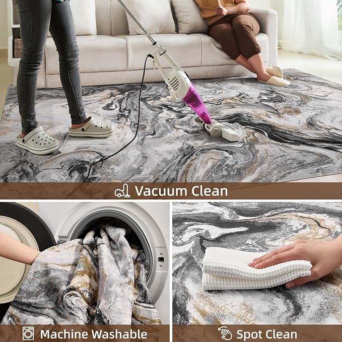 4x6 Washable Area Rugs for Living Room, Blue Modern Abstract Rug Entryway Kitchen Non Slip Throw Rug, Stain Resistant Carpet for Dining Room Playroom Bedroom, Pet & Kids Friendly