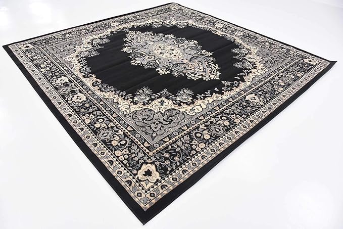 Unique Loom Reza Collection Traditional Persian Style Area Rug, 8' 0" x 8' 0", Black/Beige
