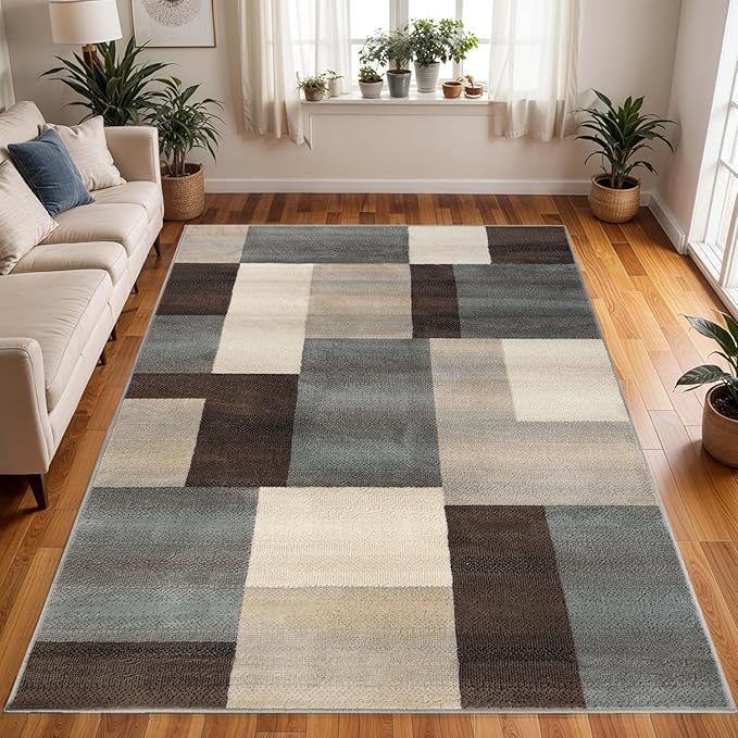 Superior Indoor Area Rug, Jute Backing, Home Decor for Bedroom, Living Room, Office, Kitchen, Hallway, Floor Cover, Patchwork, Color Block, Plush, Clifton Collection, 5' x 8', Multi Color