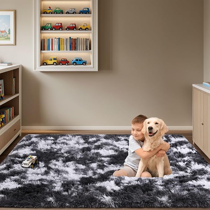 Sour Lemon 10x14 Area Rugs for Bedroom, Fluffy Rugs for Living Room, Large Area Rug Shag Shaggy Carpet Soft Plush Furry Bedside Rug, Machine Washable Area Rugs for Kids Girls Boys Home Decor Anti Slip