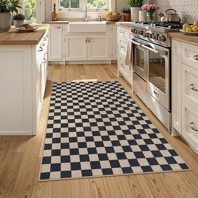 Lahome Checkered 3x5 Washable Rug, Farmhouse Kitchen Porch Rugs Indoor Outdoor Carpet, Washable Non Slip Non Shedding Indoor Door Mat for Entryway Deck Living Room