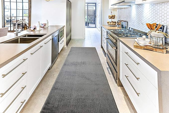 10 ft Non-Slip Washable Solid Plain Grey Carpet Runner Rug with Rubber Backing for Hallway Entryway Kitchen Bathroom, Custom Length, (26" W x 10' L)