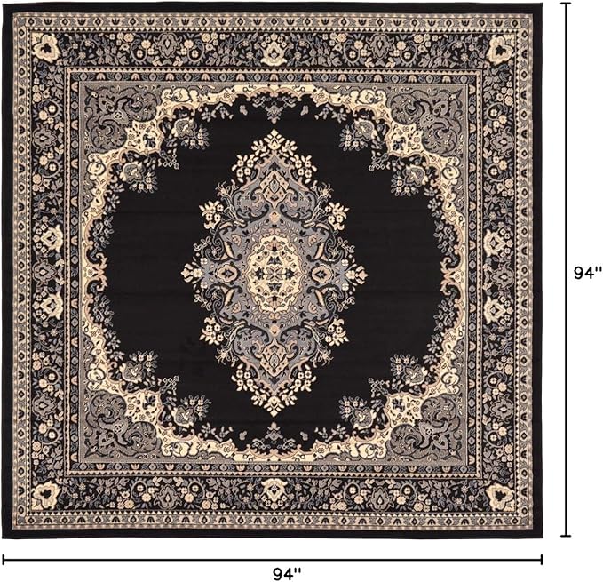 Unique Loom Reza Collection Traditional Persian Style Area Rug, 8' 0" x 8' 0", Black/Beige