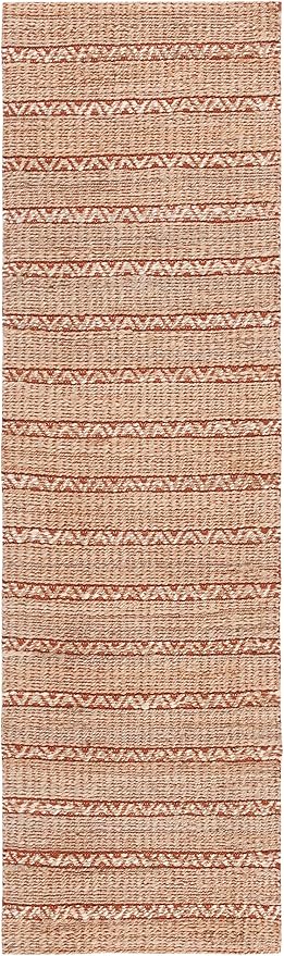 SAFAVIEH Natural Fiber Collection Runner Rug - 2'3" x 8', Rust & Natural, Handmade Flat Weave Stripe Jute & Cotton Jute, Ideal for High Traffic Areas in Living Room, Bedroom (NFB655P)