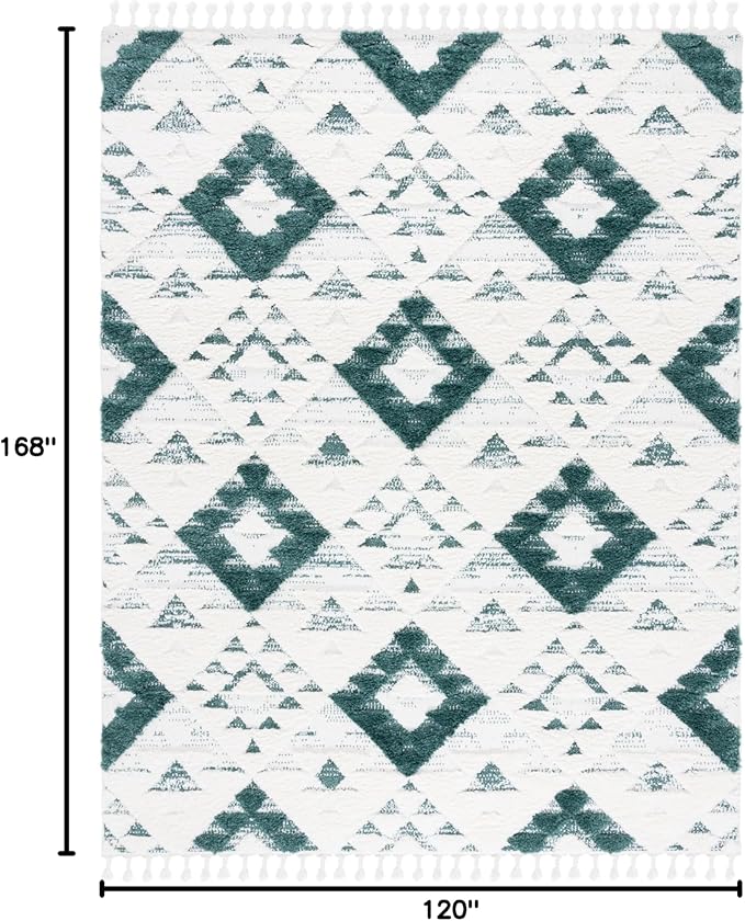 Safavieh Moroccan Tassel Shag Collection Area Rug - 10' x 14', Green & Ivory, Plush 2-inch Thick, Ideal for High Traffic Areas in Living Room, Bedroom, Dining Room (MTS688Y-10)