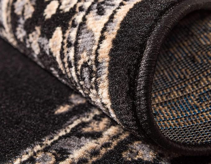 Unique Loom Reza Collection Traditional Persian Style Area Rug, 3 ft x 16 ft 5 in, Black/Beige