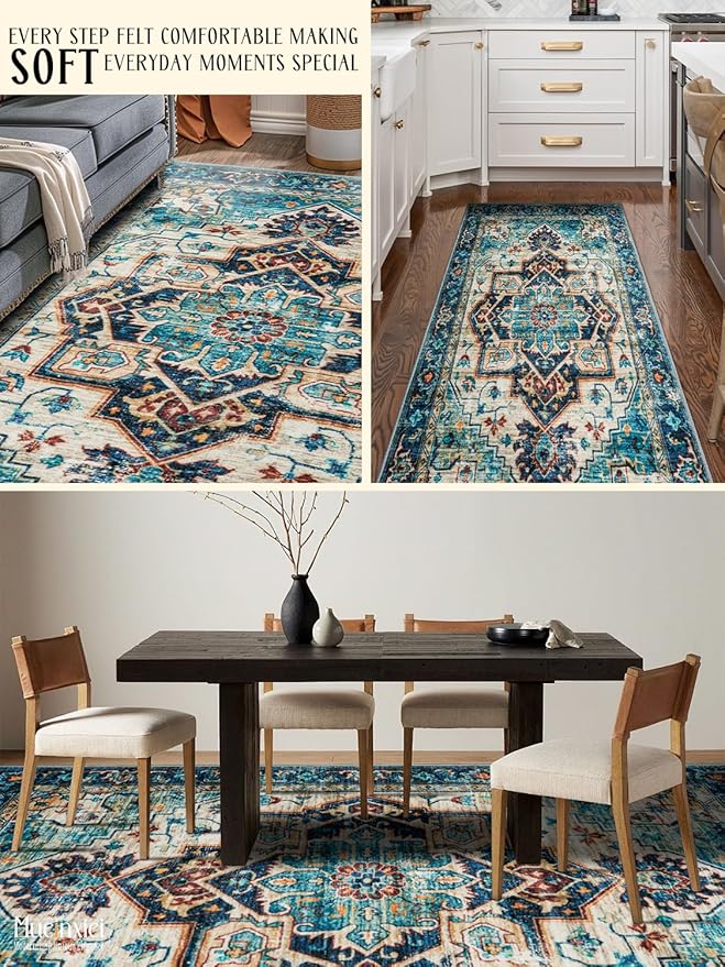 2x3 Foyer Area Rug for Door Way,Gemstone Blue Washable Floor Mats,Low Pile Small Space Thin Carpet for Entryway,Mini Entry Throw Rugs with Rubber Backing,Non-Slip Indoor Entrance Dog Door Mat