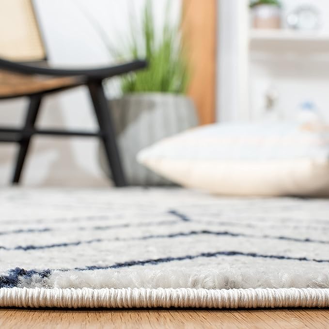 SAFAVIEH Adirondack Collection Area Rug - 8' Square, Light Grey & Navy, Modern Geometric Design, Non-Shedding & Easy Care, Ideal for High Traffic Areas in Living Room, Bedroom (ADR241N)