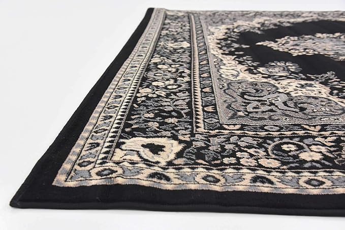 Unique Loom Reza Collection Traditional Persian Style Area Rug, 8' 0" x 8' 0", Black/Beige