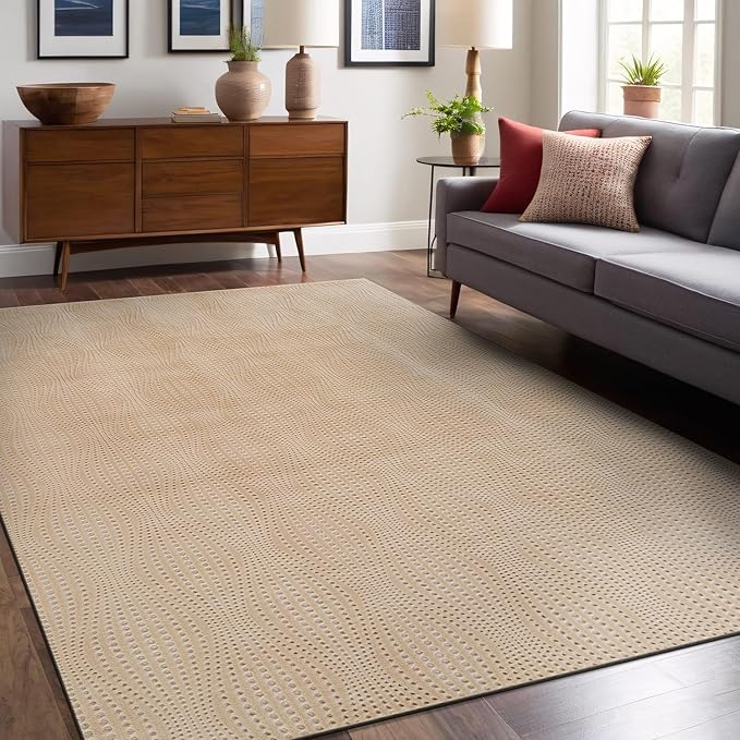 Modern Beige Non Slip Rug Solid 5x7 Non Skid Soft Rubber Back Area Rugs for Living Room Kitchen Bedroom Bathroom Dining Room Easy Cleaning Stain Resistant Non Shedding Carpet 5 x 7