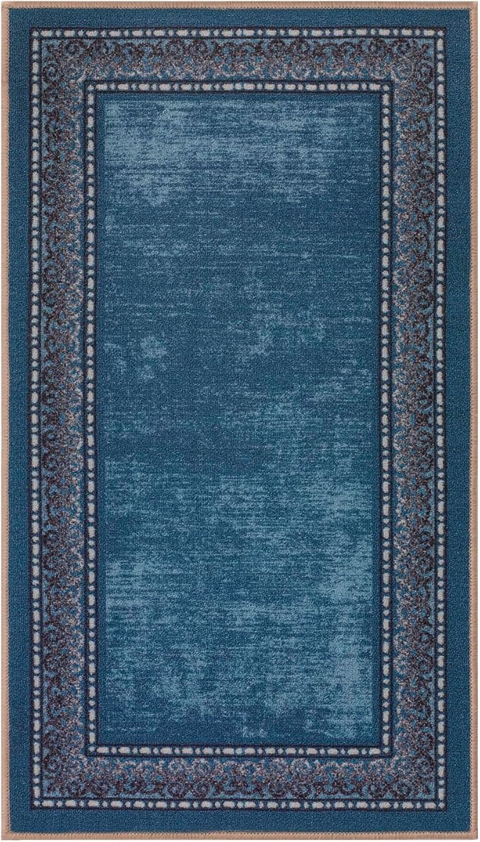 Antep Rugs Alfombras Bordered Modern 2x4 Non-Slip (Non-Skid) Low Pile Rubber Backing Kitchen Area Rug (Turquoise Blue, 2'3" x 4')