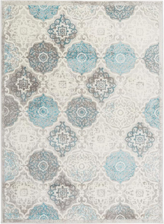 Home Dynamix Boho Celeste Transitional Damask Area Rug, Grey/Blue, 9'2"x12'5"