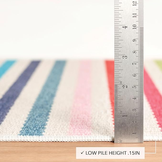Dash and Albert Rainbow Machine Washable Area Rug - 4' x 6' Multicolor Stripe Washable Accent Rug - Durable, High Traffic Areas Kitchen, Mudroom, Hallways