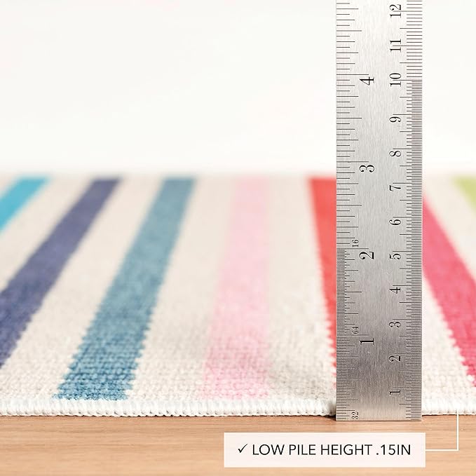 Dash and Albert Rainbow Machine Washable Area Rug - 2' x 3' Multicolor Stripe Washable Accent Rug - Durable, High Traffic Areas Kitchen, Mudroom, Hallways