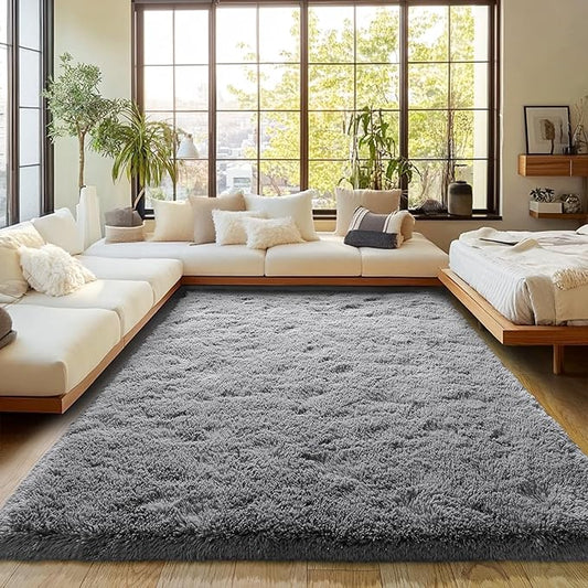 Dark Gray Fluffy Rug Plush Carpet for Bedroom Dorm, Non-Slip High Pile Rug, Shag Rug for Playroom Nursery Home Office Decor 9X12 Ft