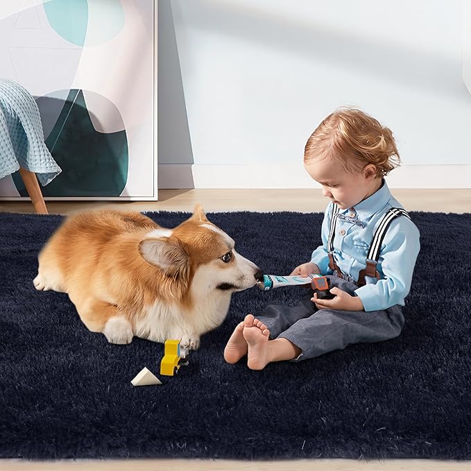 Sour Lemon Area Rugs 9x12 Living Room, Large Area Rug Shag Shaggy Carpet Soft Plush Furry Bedside Rug, Machine Washable Area Rugs for Bedroom Kids Girls Boys Home Decor Anti Slip