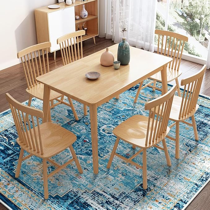 ANSSO 8x10 Rugs for Living Room, Large Washable Area Rugs with Non Slip Backing, Vintage Soft Low Pile Floor Mat Indoor for Bedroom, Dining Room Playroom Nursery (Aqua Blue)