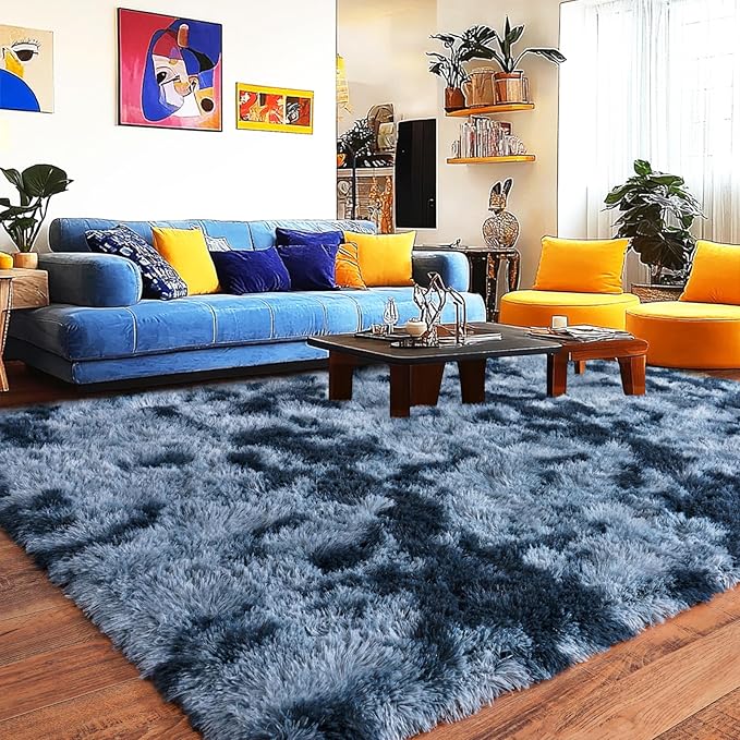 9x12 Area Rug, Large Area Rug for Living Room, Shag Rug for Bedroom, Soft Furry Non Slip Carpet for Kids Room Nursery Teens Dorm Home Decor, Blue Grey