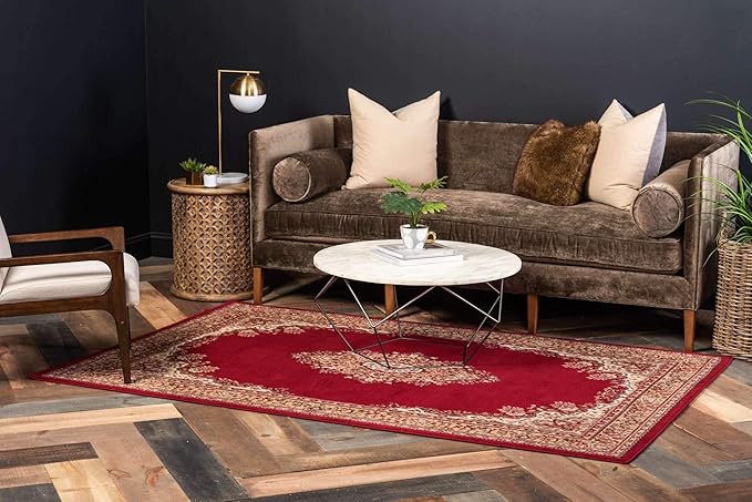 Unique Loom Reza Collection Traditional Persian Style Area Rug, 8 x 10 ft, Burgundy/Ivory