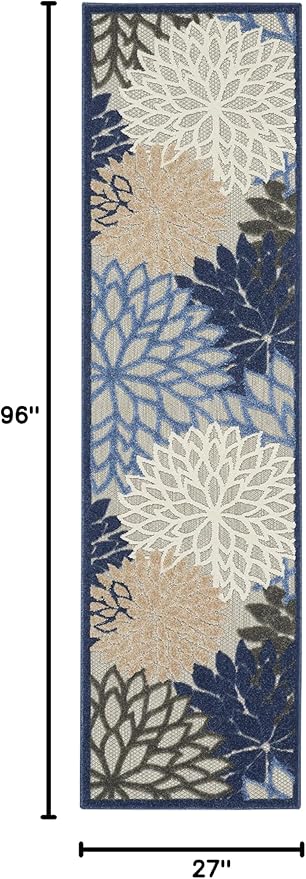 Nourison Aloha Indoor/Outdoor Blue/Multicolor 2'3" x 8' Area Rug, Tropical, Botanical, Easy Cleaning, Non Shedding, Bed Room, Living Room, Dining Room, Deck, Backyard, Patio (2x8)