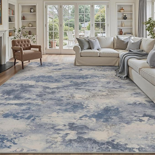6x9 Washable Area Rugs for Living Room Rug-Carpet Modern Abstract Rugs for Bedroom Dining Room Office Contemporary Grey Blue Rug
