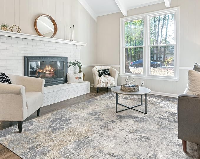 5x7 Area Rug Living Room Rugs - Washable Neutral Modern Abstract Soft Thin Large Rug Indoor Floor No Slip Rug Carpet for Bedroom Under Dining Table Home Office Decor - Blue Grey