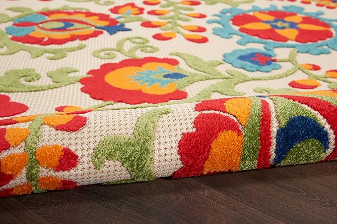 Nourison Home Aloha Indoor/Outdoor Multicolor 9'6'' x 13' Area-Rug, Easy-Cleaning, Non Shedding, Bed Room, Living Room, Dining Room, Backyard, Deck, Patio (10x13)