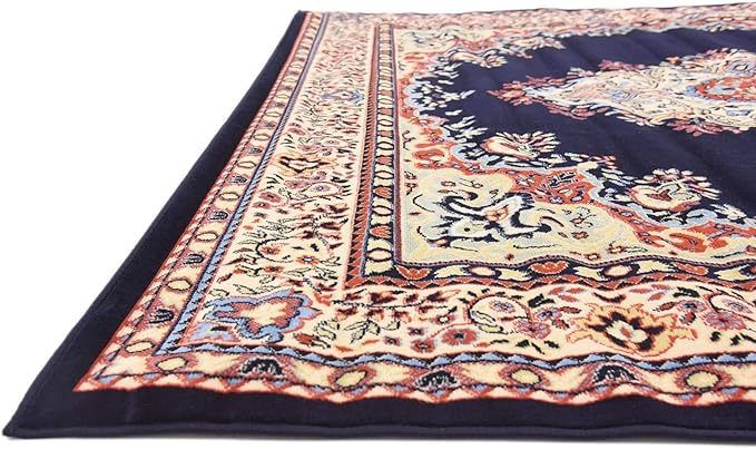 Unique Loom Reza Collection Traditional Persian Style Area Rug, 8' 0" x 8' 0", Navy Blue/Ivory