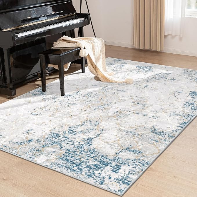 Area Rug 3x5 Machine Washable Rug Vintage Traditional Floor Cover Foldable Thin Retro Indoor Non Slip Carpet Floral Print Mat Bedroom Living Room Dining Room Office,Hidden Pattern Blue