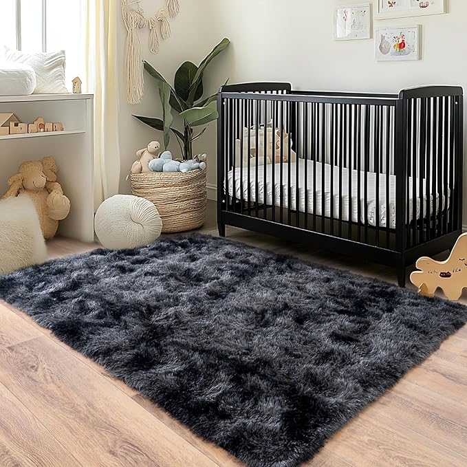 Fluffy Area Rug for Bedroom 4x6 Feet, Indoor Plush Carpet, Shag Soft Bedside Rug, Cute Comfy Furry Rug for Living Room Dorm Girls Boys Room Nursery Decor, Dark Grey