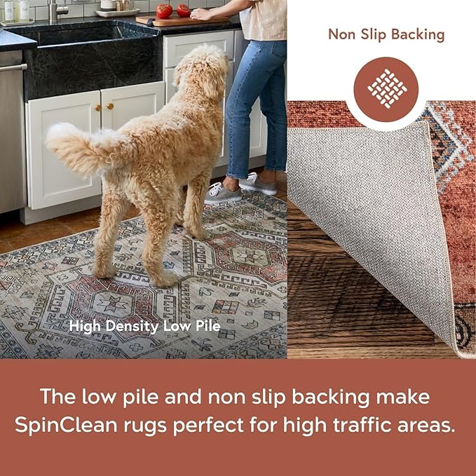 nuLOOM Martha Medallion 6' 7" x 9' Machine Washable Indoor/Outdoor Area Rug for Living Room Patio Deck Front Porch Kitchen, Multicolor/Dark Blue