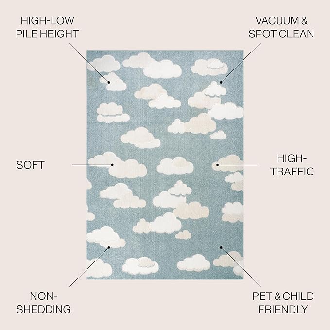 JONATHAN Y Hedwig High-Low Cloud Blue 8x10 Indoor/Outdoor Area Rug, Youth Scandi, Kids, Modern, Cottage, Transitional for Bedroom,Kitchen,Living Room,Non Shedding,Easy-Washing (SCN105A-8)
