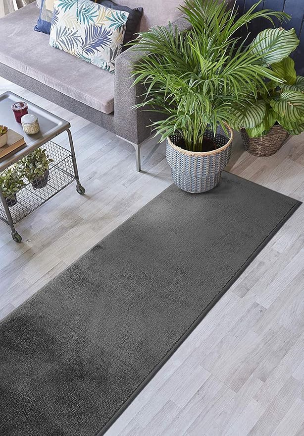 Custom Size Hallway Runner Rug, Slip/Skid Resistant, 26 Inch Wide X Your Choice of Lenght, Anthracite Grey, 26 Inch Width X 28 Feet Length, Sold and Priced Per Foot