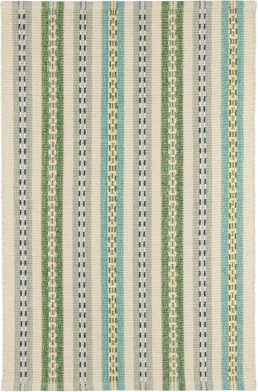 Dash & Albert x Kit Kemp Long Slade Teal Handwoven Cotton Rug, 9 X 12 Feet, Multi Stripe Pattern - Premium Luxury Hotel Quality Soft Breathable Hypoallergenic Machine Washable Easy Care All Season