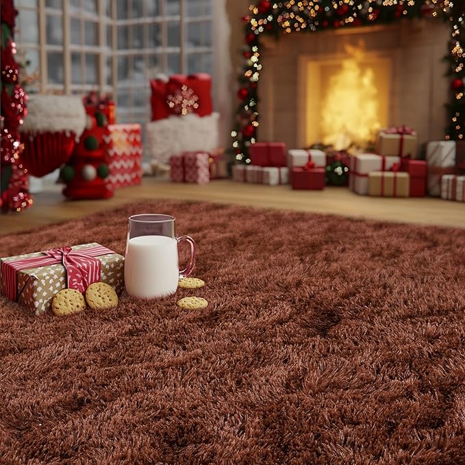 Brown Plush Rug for Living Room Fuzzy Carpet for Bedroom Dorm, Non-Slip High Pile Rug, Shag Rug for Playroom Nursery Home Office Decor 9X12 Ft