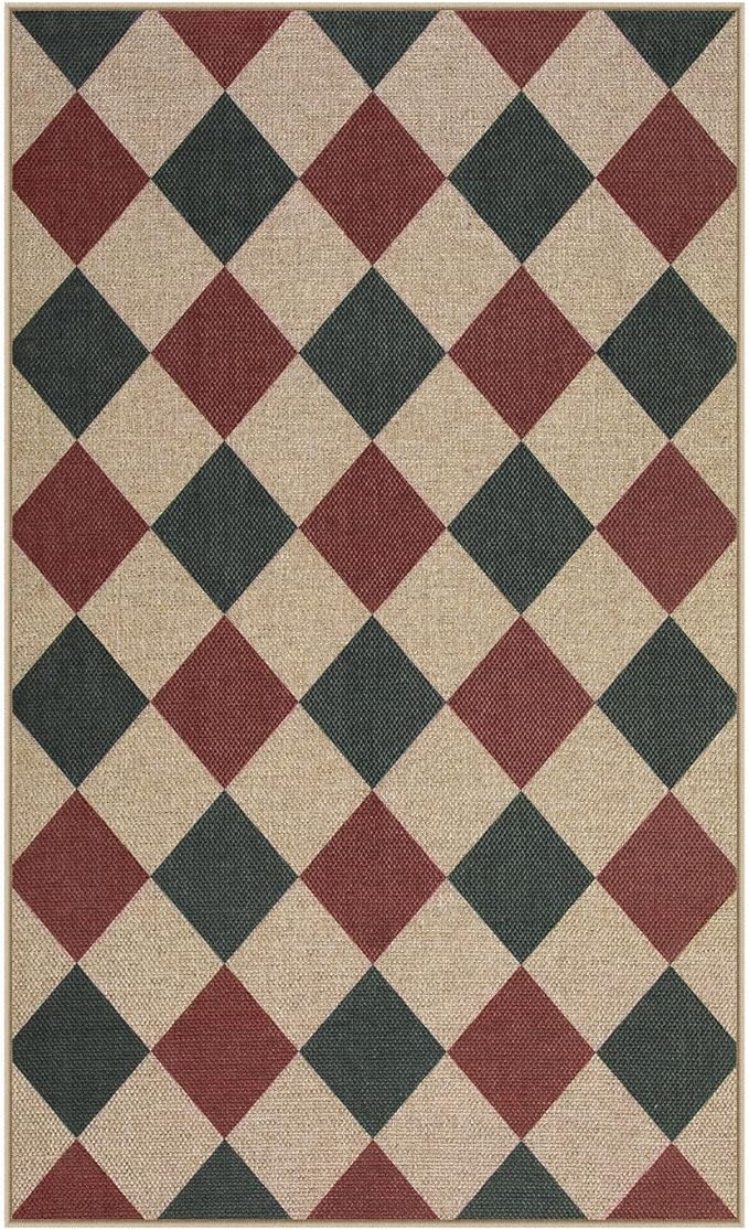 Lahome Christmas Checkered 3x5 Rug, Christmas Indoor Mats for Entryway Front Porch Indoor Outdoor Carpet, Checkerboard Green and Red Non Shedding Carpet for Patio Kitchen