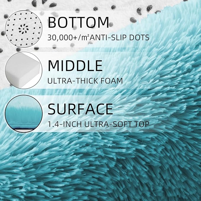 8x10 Area Rugs for Living Room Bedroom, Large Area Rug Shaggy Carpet Soft Plush Furry Bedside Rug, Rugs for Home Decor (Teal Blue, 8 x 10)