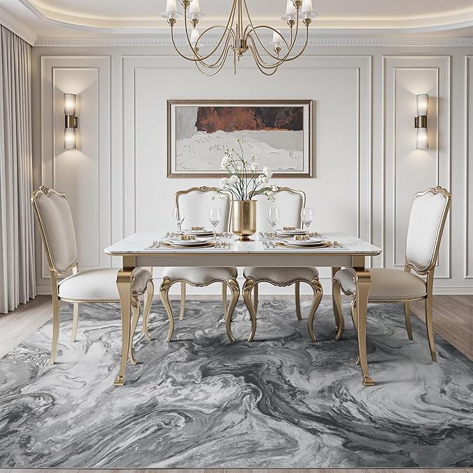 4x6 Washable Area Rugs for Living Room, Blue Modern Abstract Rug Entryway Kitchen Non Slip Throw Rug, Stain Resistant Carpet for Dining Room Playroom Bedroom, Pet & Kids Friendly