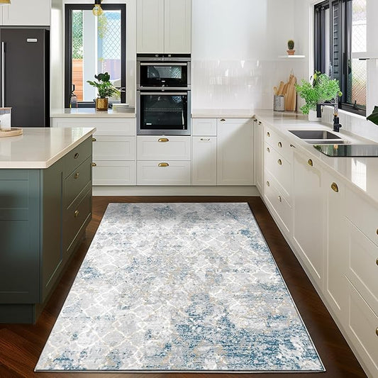 Area Rug 3x5 Machine Washable Rug Vintage Traditional Floor Cover Foldable Thin Retro Indoor Non Slip Carpet Floral Print Mat Bedroom Living Room Dining Room Office,Hidden Pattern Blue