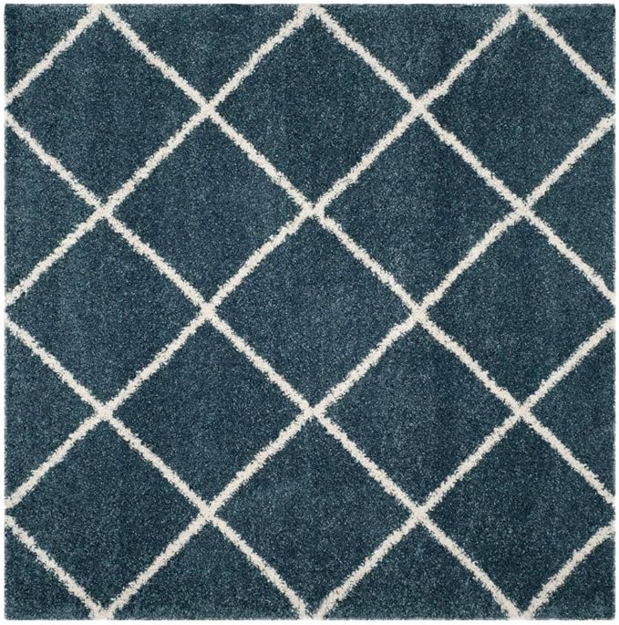 SAFAVIEH Hudson Shag Collection Area Rug - 5' Square, Slate Blue & Ivory, Modern Trellis Design, Non-Shedding & Easy Care, 2-inch Thick Ideal for High Traffic Areas in Living Room, Bedroom (SGH281L)