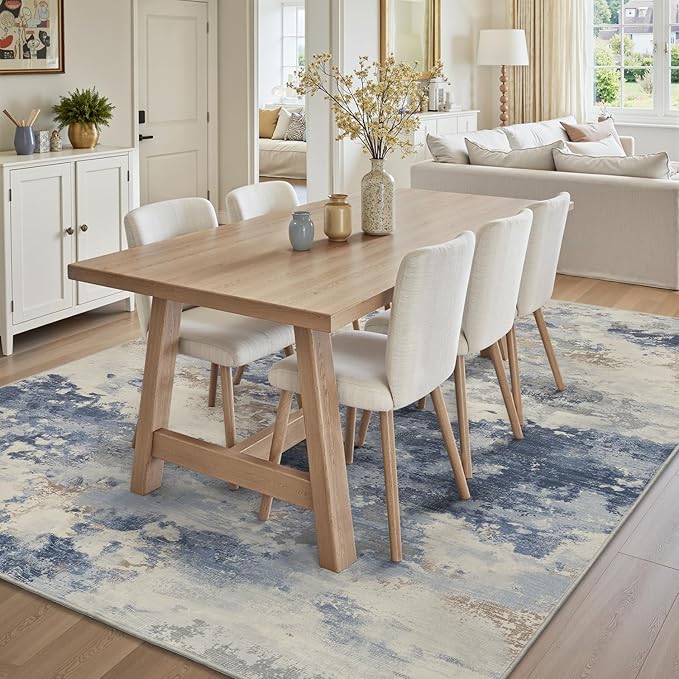 9x12 Large Area Rugs for Living Room Rug-Carpet Modern Abstract Rugs for Bedroom Dining Room Office Contemporary Blue Brown Rug